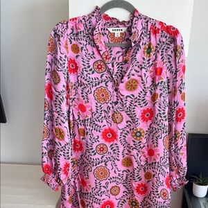 Boden Pink Floral Split-Neck Long Sleeve Tunic